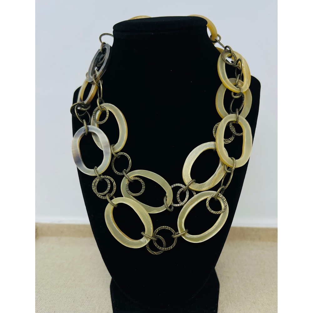 Silpada KR Collection Horn Link Double Strand Necklace Antique Brass Tone